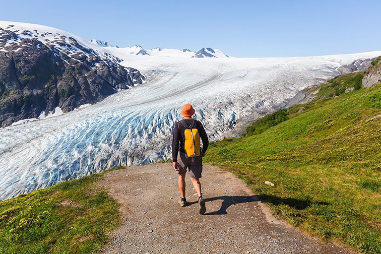Hiker in Exit Glacier, Kenai Fjords National Park, Seward, Alaska
