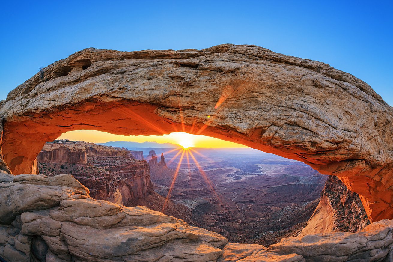Sunrise at Mesa Arch in Canyonlands National Park near Moab, Utah, USA