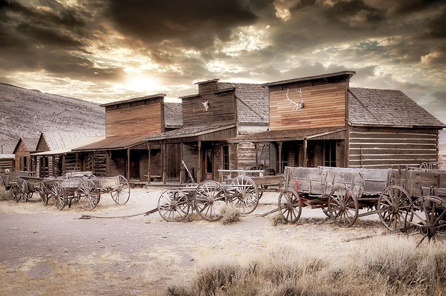Old Wooden Wagons in a Ghost Town, Cody, Wyoming, United States